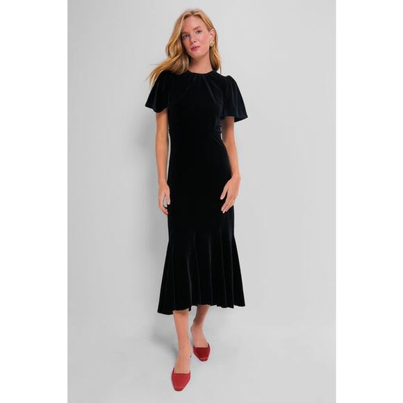 NWT Tuckernuck Black Velvet Elodie Midi Holiday Formal Winter Chic Dress Medium - Picture 1 of 8